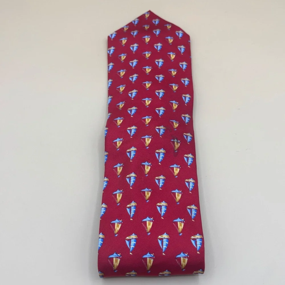 Tropical Isle Mens Silk Tie Red Nautical Sailboat Preppy Coastal Yacht Club 4
